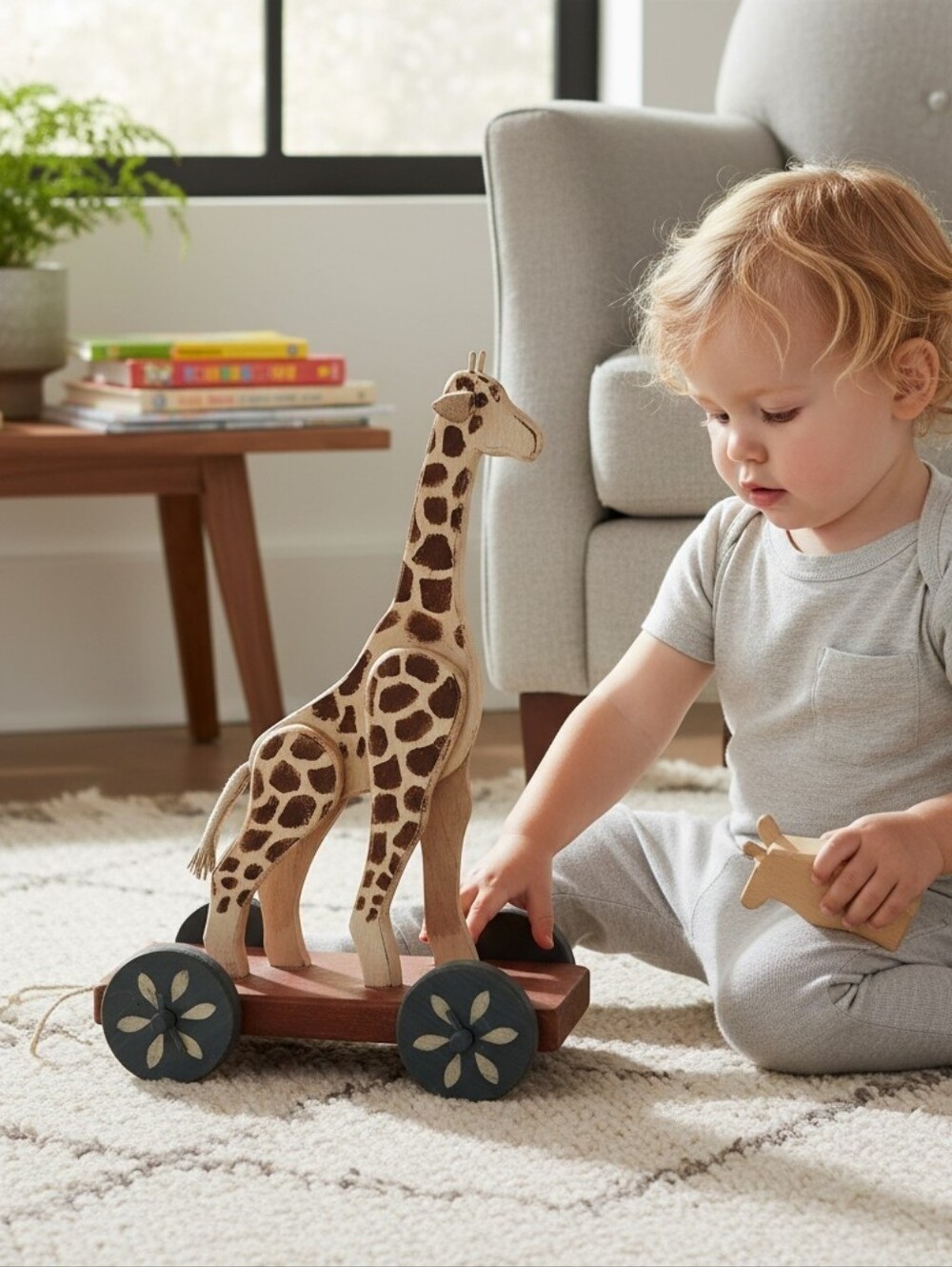 Vintage Hand Made Wooden Child's Giraffe Toy